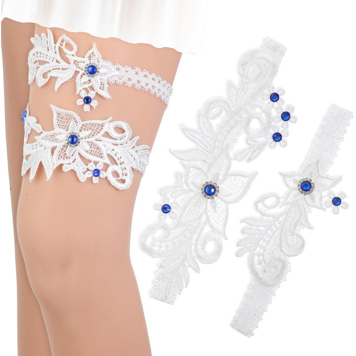 Елегантні мереживні стрічки для нареченої на весілля JiEYAO (2 шт.) з камінням, блакитні, аксесуари для весілля, подарунок для дружки нареченої