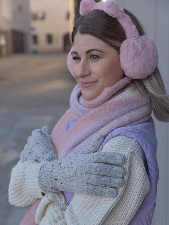 Жіночі зимові в'язані рукавички styleBREAKER з флісом та стразами, світло-сірий меланж, універсальний розмір