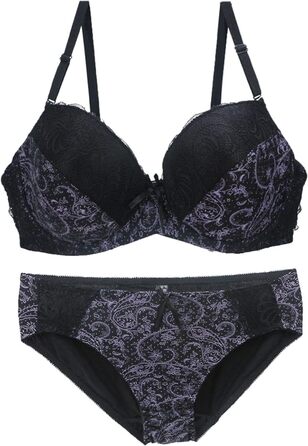 Чорний комплект бюстгальтерів та трусиків Moonbadi з мереживом, push-up, бюстгальтер та трусики, 90D, для жінок