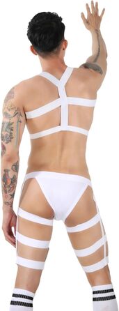 Сексуальний чоловічий комплект для сну: пояс для грудей, стрінги, шкарпетки, гольфи, труси, танга, низька посадка. Універсальний розмір (білий)