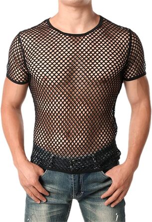Прозора чоловіча футболка з сіткою для нічного клубу, вечірки - біла (M), чорна (1)
