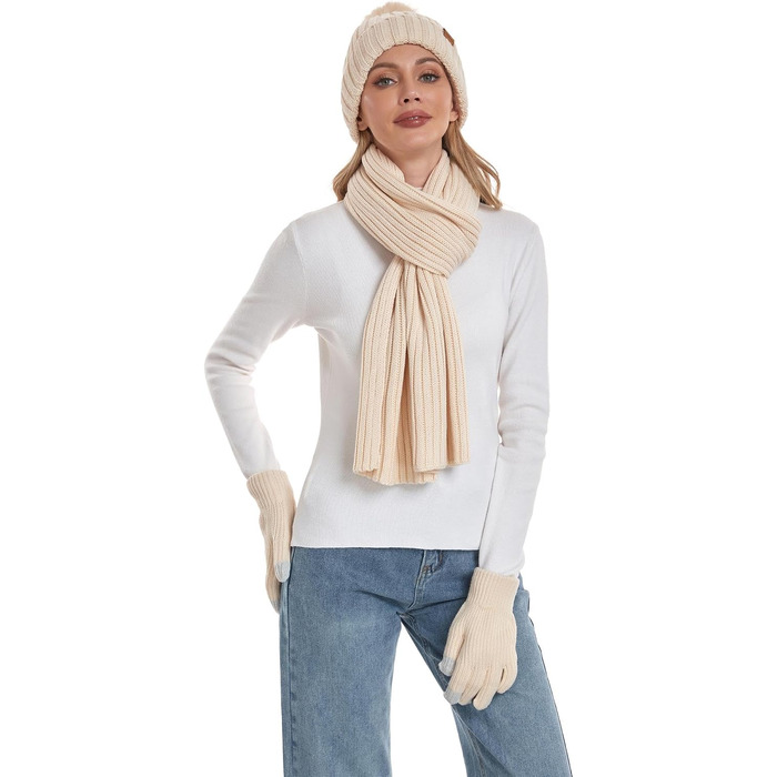 Зимовий подарунковий набір Coolprince для жінок: тепла шапка з помпоном, довгий шарф та рукавички, сірий колір, універсальний розмір