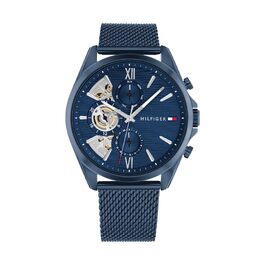 Чоловічий кварцовий годинник Tommy Hilfiger з багатофункціональним циферблатом, сталевим браслетом та шкіряним ремінцем (Blue, Mesh)