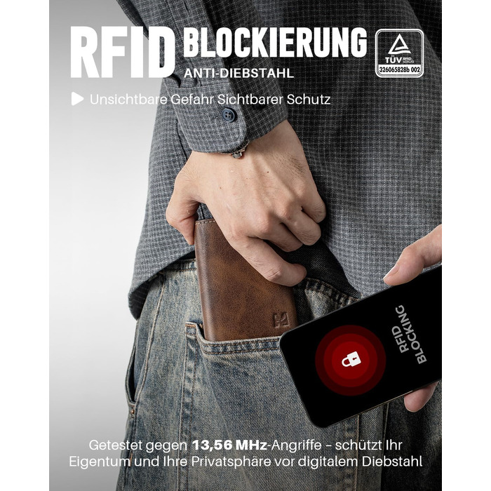 Чоловічий шкіряний гаманець з RFID-захистом, відділенням для монет та віконцем для фото, коричневий