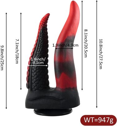 Анальний стимулятор Shkanla Monster Doppeldildo з щупальцями, реалістичний гігантський дилда з присосками, силікон, фентезі, стимулятор G-точки, іграшка для дорослих, червоний, чорний