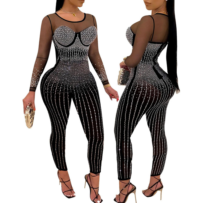 Жіночий ромпер з паєтками Nagfar – сексуальний комбінезон для вечірнього виходу, коктейльної вечірки, клубу. Чорний, XXL