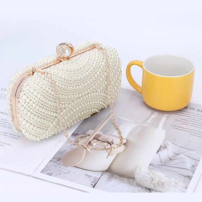 Жіночий вечірній клатч з перлами у вінтажному стилі для нареченої, весіль та коктейльних вечірок, білий