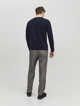 Чоловічий в'язаний светр Jack & Jones однотонний, темно-синій (Navy Blazer), розмір XL