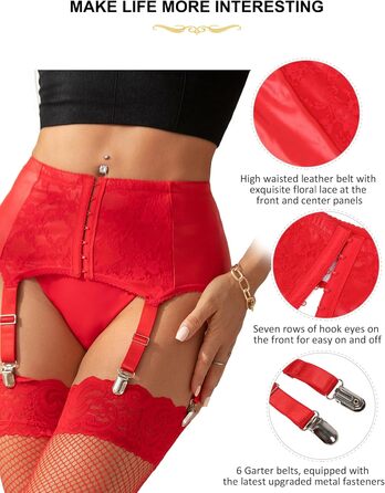 Смугастий пояс-смугастий з високою талією, великий розмір, мереживний пояс з шнурками та 6 металевими затискачами для стегон, червоний (без панчіх) L