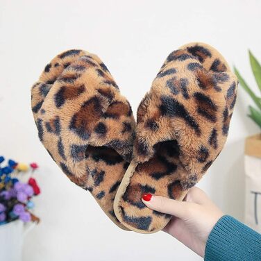 Жіночі зимові капці з плюшу Leopard — теплі домашні тапочки на плоскій підошві, протиковзкі, коричневий леопардовий принт (розмір 39/40 EU)