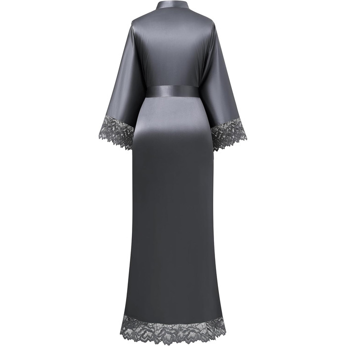 Халат жіночий Babeyond довгий/короткий однотонний з мереживом, атласний, шовковий, кімоно, для дому, літній, сріблясто-сірий