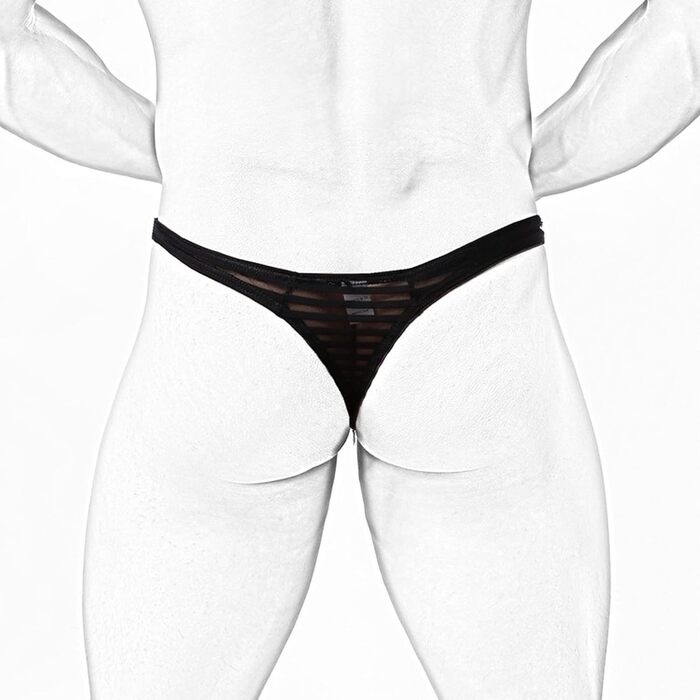 Чоловічий G-String Faringoto, смугастий, сітка, прозорий, низька талія, U-подібний вигин (XL, Чорний)