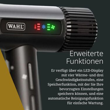 Професійний іонний фен Wahl Vanquish 1600W з FlowControl, магнітними насадками та дифузором, чорний