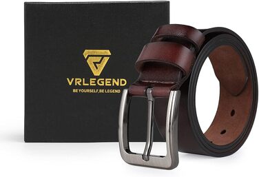 Шкіряний ремінь чоловічий VRLEGEND з натуральної шкіри, 38мм, коричневий (довжина 140см, розмір 46W-49W) для джинсів та бізнес-костюмів