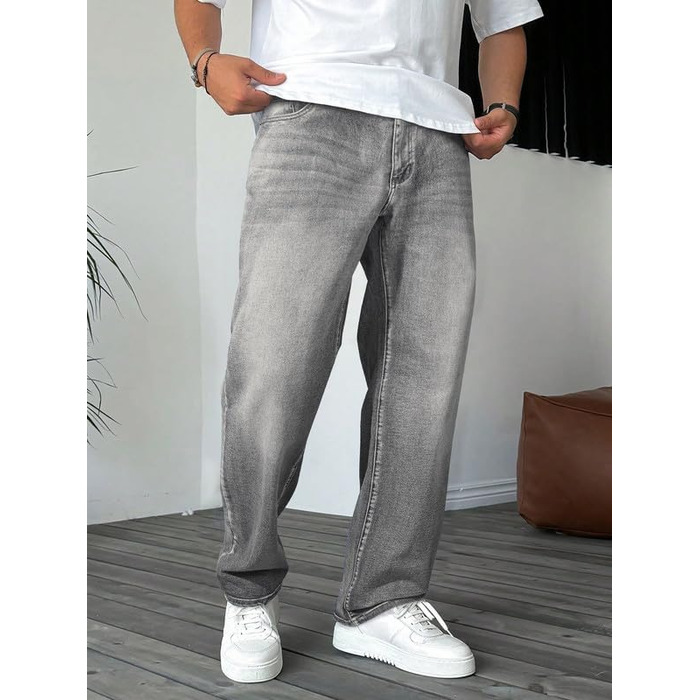 Чоловічі джинси Elegancity Baggy Stretch — широкі штани Straight Y2K Streetwear, Loose Fit, сірі, розмір XS
