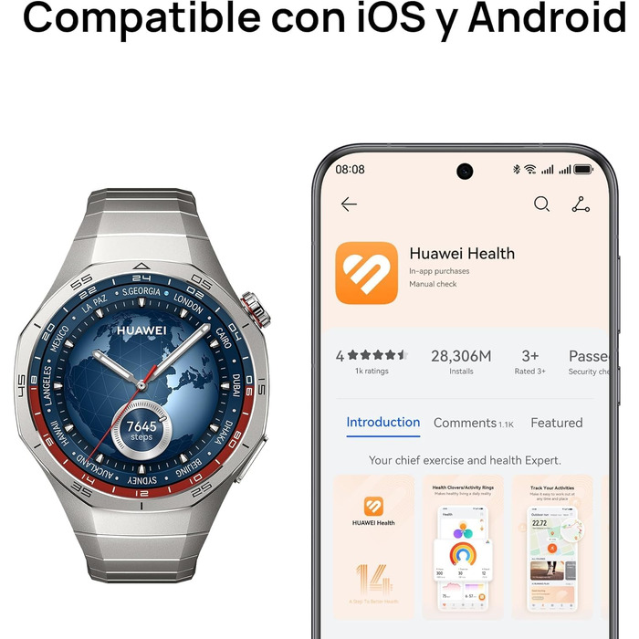 Смарт-годинник Huawei Watch GT 5 Pro 46mm Titanium: титановий корпус, ЕКГ, GPS, моніторинг здоров'я та спорту, Bluetooth-дзвінки, до 14 днів автономності, для iOS та Android