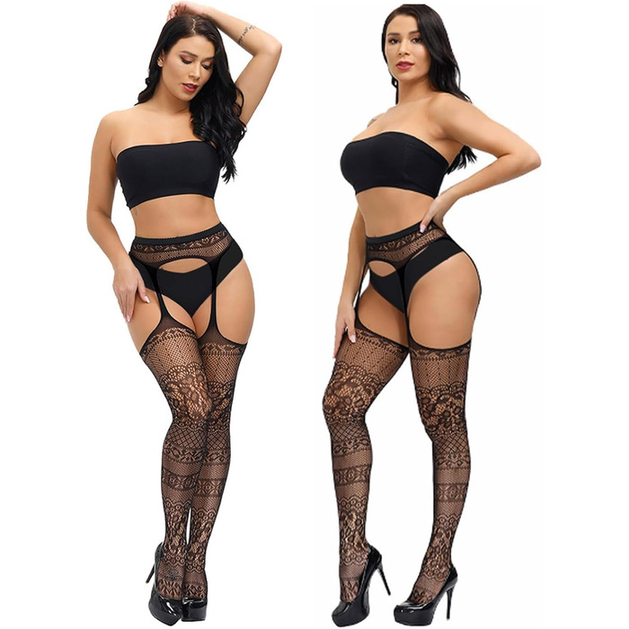 DRESHOW 6 пар мереживних панчіх з високою талією, мереживні панчохи до коліна для жінок