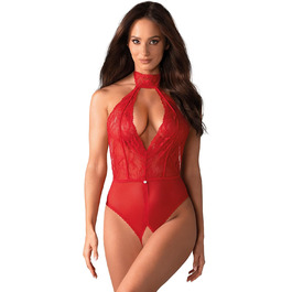 Сексуальний жіночий комплект спідньої білизни Selente Love & Fun з відкритим верхом та сатиновою маскою для очей, Made in EU, M-L, червоний