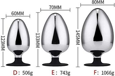Анальні масажери з металу - набори для БДСМ, різні розміри (60, 70, 80 мм), з присоскою