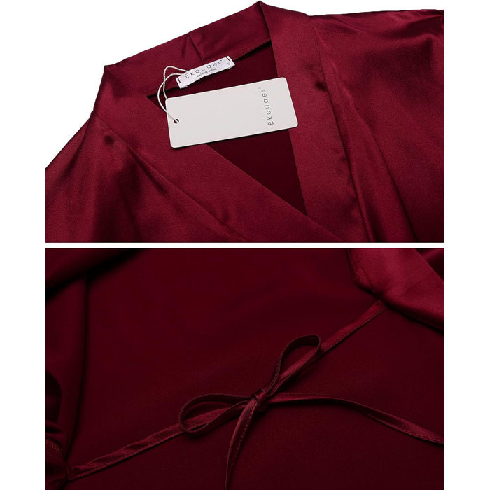 Халат та нічна сорочка Ecouaer для жінок з атласу, сексуальна піжама, комплект 2 шт. (червоний, S)