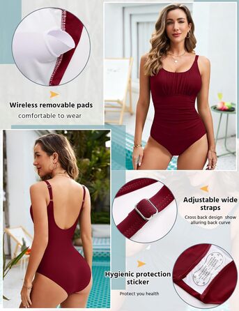 Одноцільний купальник Vancavoo з пуш-ап, шнуруванням та відкритим спиною (XXL, Бордовий)