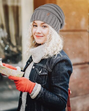 Жіноча зимова шапка-біні FURTALK: в'язана шапка Slouch Beanie у стилі street style, м'яка груба в'язка, сіра (один розмір)