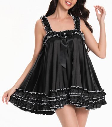 Чорне мереживне боді-сукня Satini Dessous Sissy з рюшами, XXL – для косплею та перевдягання