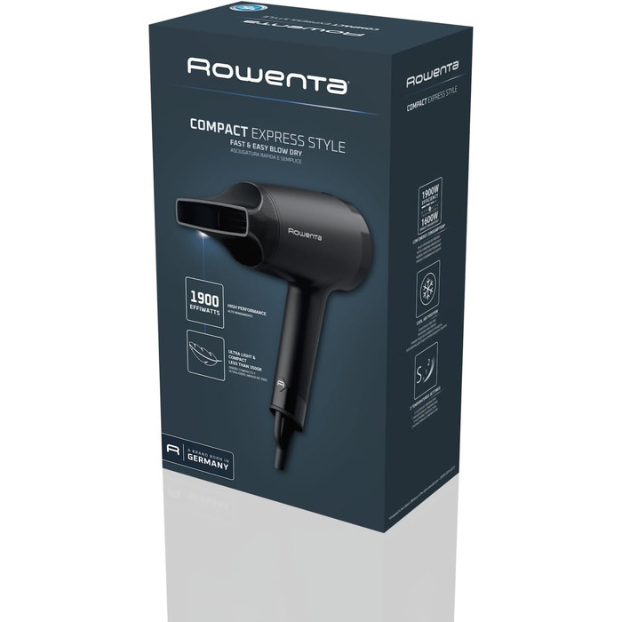 Фен для волосся Rowenta Express Style CV1801, 1900 Вт, з концентратором та функцією холодного повітря, чорний