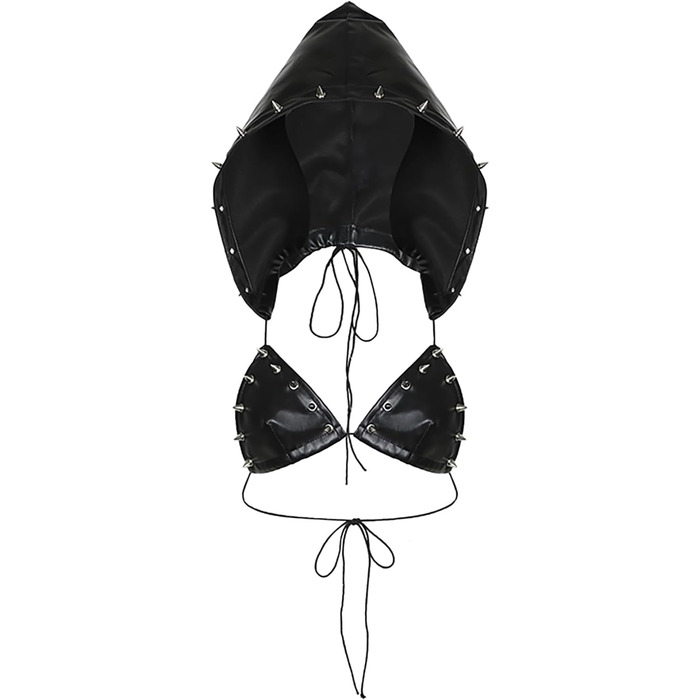 Топ FlyCC Rave з PU шкіри для жінок, вечірка, танець, бралетт, ремінці, кроп-топ, бюстгальтер, костюм для музичного фестивалю, чорний A (L, Чорний (B))