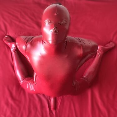 Чоловічий комбінезон з латексу червоного кольору для вечірок та сценічних виступів