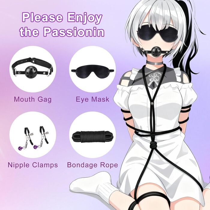 Набір для БДСМ з шкіри, 17 предметів: наручники, маска для очей, мотузки, для дорослих пар