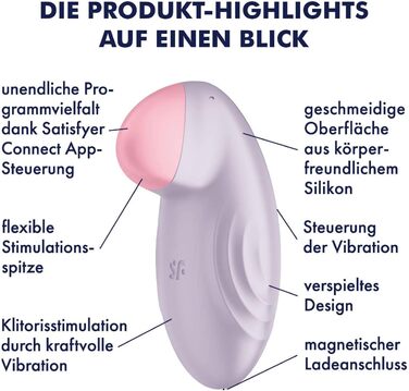 Satisfyer Tropical Tip Connect: Вібратор кліторальний Bluetooth, водонепроникний (IPX7), ергономічний, силіконовий, фіолетовий