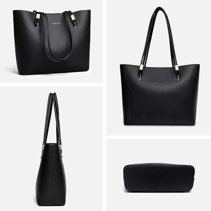 Жіноча велика сумка-шопер чорного кольору, класична сумка з ручками Tote Bag