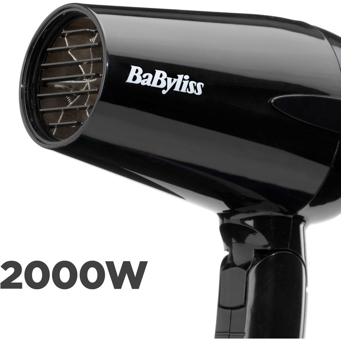 Складаний дорожній фен BaByliss Travel Folding 2000W з універсальною напругою, 2 режими температури та швидкості, чорний/помаранчевий, 5334E