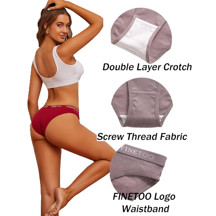 10 бавовняних трусиків FINETOO для жінок: дихаюча білизна, логотип, спортивні трусики, м'яка та сексуальна білизна, ремені для спорту, трусики-бікіні, набір з 10 шт., S
