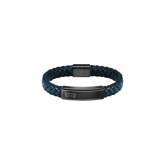 Шкіряний плетений браслет чоловічий BOSS Jewelry колекція LANDER, синій