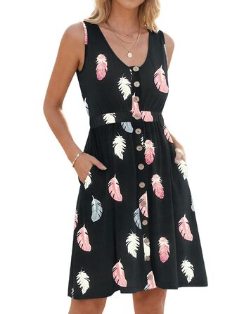 Сукня AUSELILY Soerkleid Ärellos з V-поглибленням, пляжна, повсякденна з кишенями (пір'я, XL)