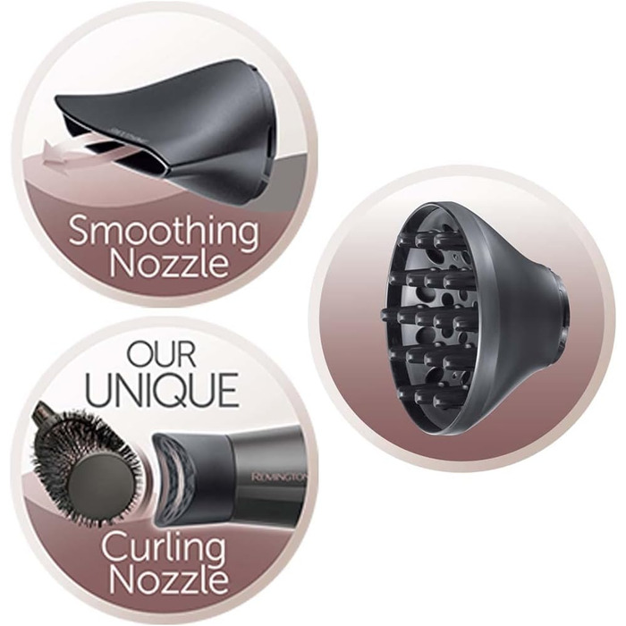 Фен для волосся Remington Curl & Straight D5707 з іонізацією, 2200 Вт, набір для стайлінгу (дифузор, конічна насадка, кругла щітка 45 мм)