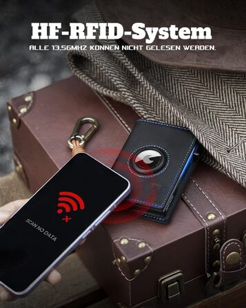Чоловічий смарт-гаманець DODENSHA MagSnap з RFID-захистом та відділенням для AirTag, компактний картхолдер на 10+ карт з монетницею (Чорно-синій)
