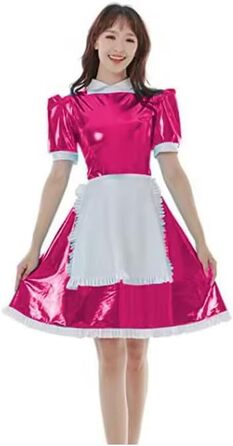 Сукня для перевдягання LIXIAAOOKWEDG для чоловіків, чорна, XL. Костюм горничної з лакованої шкіри, трансвестидська сукня