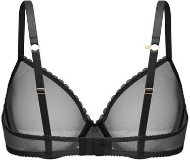 Чорний бюстгальтер Wingslove без пуш-ап з мереживом та прозорою сіткою, з силіконовими накладками на соски, 75C