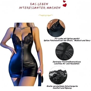 Боді з екошкіри жіноче сексуальне облягаюче чорне Leder Bodysuit XL