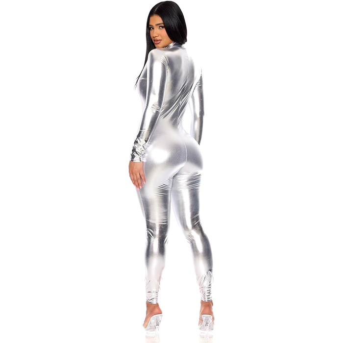 Костюм Forplay для жінок, металік, на блискавку, зі стійким коміром, карнавальний костюм на Геловін, США (S-M, сріблястий)
