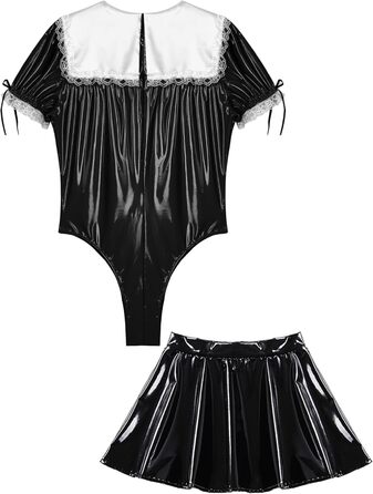 Костюм покоївки CHICTRY для чоловіків: чорний латексний боді з міні-спідницею та стоячим коміром, костюм для косплею