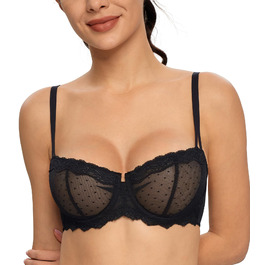 Чорний балконетний бюстгальтер DotVol з пуш-ап, великі розміри, без підкладки, 85B