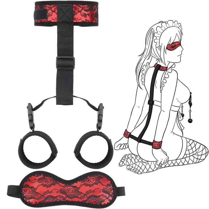 Набір для БДСМ: наручники, пов'язка на очі, стрічки, нашийник, ремінці для зап'ястя. Ідеально для пар, екстремальних ігор та косплею. 5 предметів