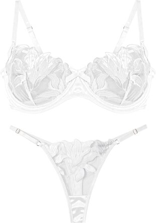 Panegy: Комплект бюстгальтера та трусиків з вишивкою, Push-Up, білий, M