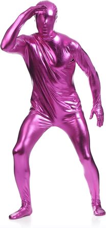 Боді для чоловіків LEEMQCYA, блискучий, металік, Wetlook, з довгими рукавами, повноекранний танцювальний костюм з масковою обробкою, лаковий шкіряний комбінезон (3XL/195-200см, Рожевий)