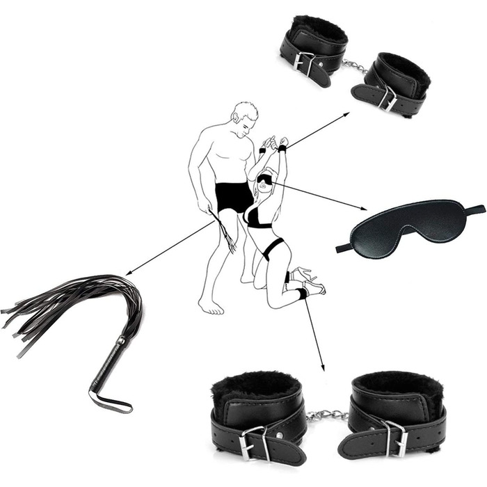 Набір для БДСМ-ігор Qoosea 26 шт: наручники, кайдани, анальні пробки, іграшки для пар. Чорний колір.