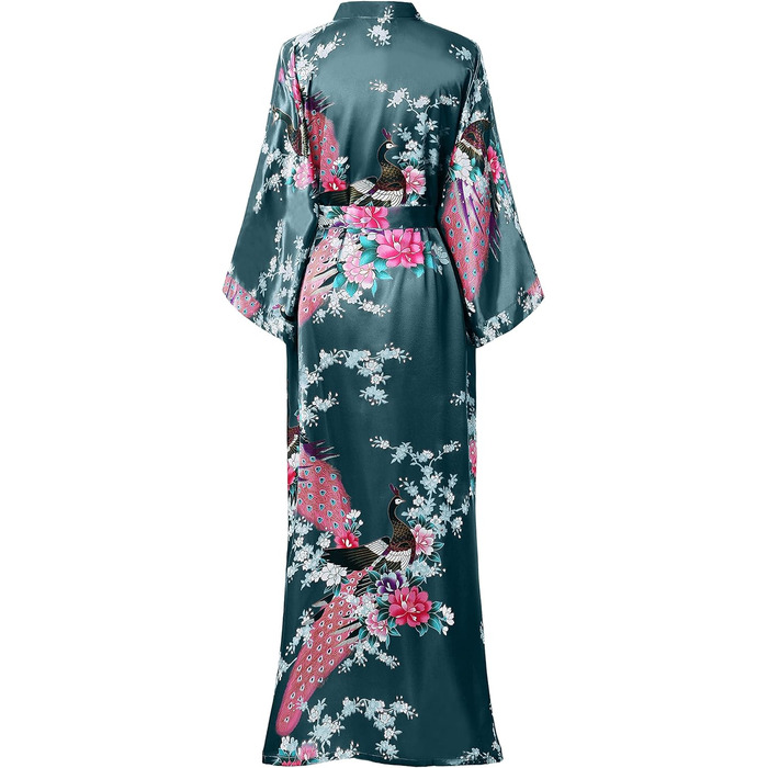 Халат жіночий Babeyond з шовковистого атласу, кімоно, довгий, з принтом павича, для дому, вечірки, універсальний розмір, білий